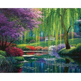 TISHIRON DIY Paint by Numbers, Tree and River Painting by Numbers for Adult, Park Adult Paint by Number Kits on Canvas, Oil Painting Kit for Beginner 16X20 Inch, Flameless Adult Paint by Numbers