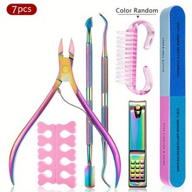 Premium Nail Care Set - Colored Stainless Steel Tools for Manicure, Cutics, Nail Art, and Trimming Needs Cuticle Pusher nail kit acrylic set - Color: 7PCS-B