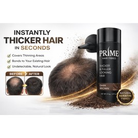 Prime Hair Fibres Hair Fibres for Men & Women – Keratin Hair Building Fibres for Thinning Hair, 27.5g, Sweat Resistant & Wind Proof (Dark Brown)