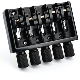 Zinc Alloy High Mass 5-String Headless Bass Bridge ，Superior Sustain & Resonance Fixed Bridge，18mm(3/4") String Spacing Adjustable，5-String Headless Bass Replacement Parts （Black）