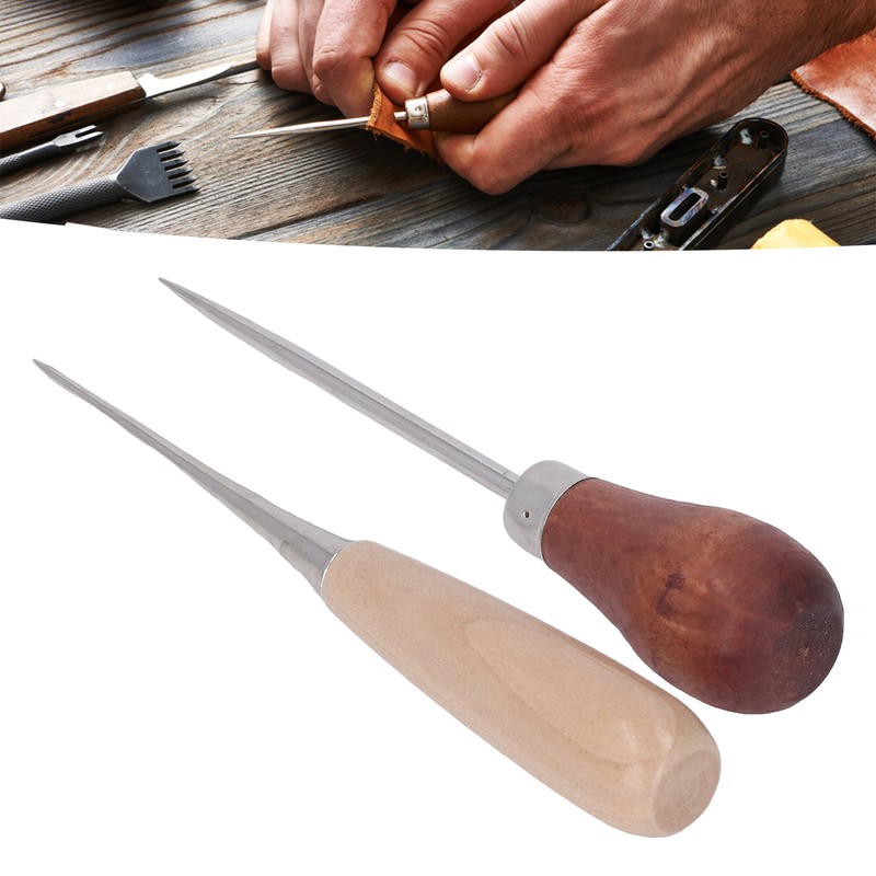 8Pcs Leather Awl Wooden Ergonomic Handle Stainless Steel Effort Saving