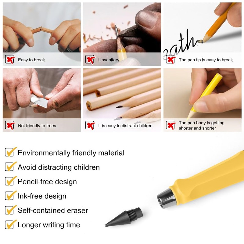 Ainiv Inkless Pencil with Eraser, 5 Sets Infinity Pencil Everlasting