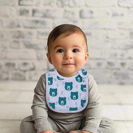 Maiwamita Pack of 6 Waterproof Cotton Bibs with Animal and Floral Prints for Girls and Boys Drooling Food with Adjustable Buttons, Multicoloured 01