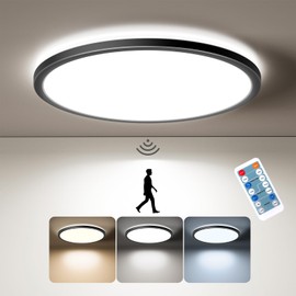 Matane Motion Sensor LED Ceiling Light with Remote, 12 Inch Wired Flush Mount Ceiling Light 3000K 4000K 5000K, 2400LM Dimmable Motion Sensor Light Indoor for Closet Hallway Laundry Stairs Black