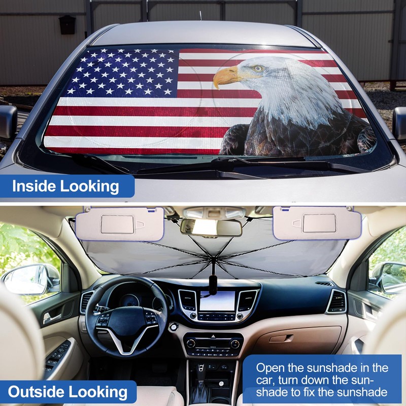 Riakrum Patriotic Eagle American Flag Car Windshield Sun Shade Umbrella