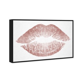 The Oliver Gal Artist Co. Fashion and Glam Framed Wall Art Canvas Prints 'Rose Gold Solid Kiss' Lips Home Décor, 30" x 20", Pink, White