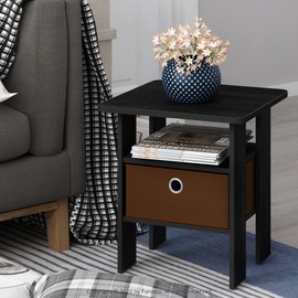 Furinno Andrey Set of 2 End Table / Side Table / Night Stand / Bedside Table with Bin Drawer, Americano/Medium Brown