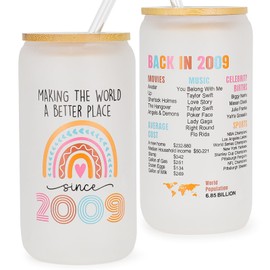 DECZHIYU Sweet 16 Gifts for Girls - 2009 16th Birthday Decorations Gifts for Girls 16 Year Old Gift Ideas Glass Cup for Women Daughter Sister Turning 16 Bday Present