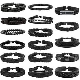 Adramata 10-17 Pcs Braided Leather Bracelet for Men Women Leather Wrist Punk Cuff Wrap Bracelets