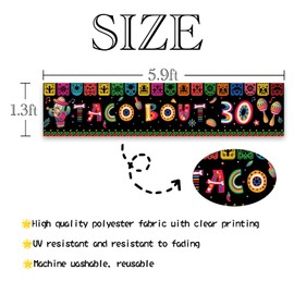 ShuanQ Taco Bout 30 Yard Banner, Mexican Fiesta Themed 30th Birthday Anniversary Party Banner, Mexico Festival Yard Sign Photo Booth Background for Men Women 30th Birthday Party Decoration Supplies