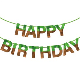 Pre-Strung Pixel Happy Birthday Banner Mining Pixel Party Decorations Video Game Banner Sign Photo Backdrop Gamer Birthday Hanging Wall Decor for Kids Boys Girls Home Door Wall Gamer Party Supplies
