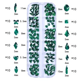 DZHILHMX Nail Rhinestones - 3D Multi Shape Size, Flat Back, Crystals Manicure Rhinestones Charms, Green Nail Gems, with Kit, for Nail Art, Bedazzling Acrylic Nails, DIY Decor