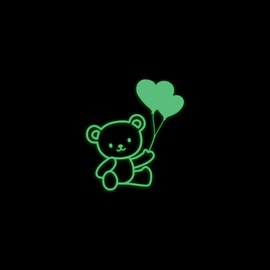 Cute Teddy Bear Heart Sweet Funny Style 14 Glow in The Dark Sticker Decal for Phone Tablet Laptop Car Truck Window | 3" Sticker | Green
