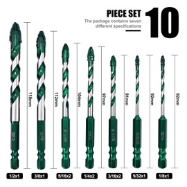 FEWELL Serrated Eccentric Masonry Drill Bit 10pcs, Four-Edge Serrated Concrete Drill Bit for Concrete Glass Brick Cement Tile Marble Wood (1/8”-1/2”)