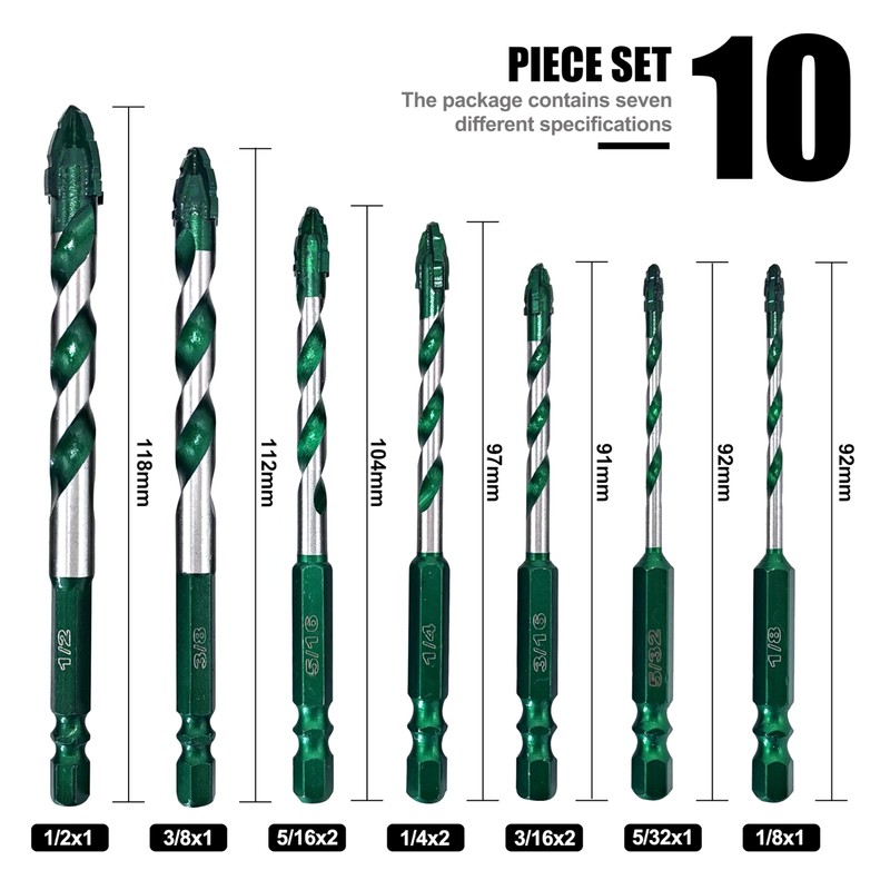 FEWELL Serrated Eccentric Masonry Drill Bit 10pcs, Four-Edge Serrated Concrete