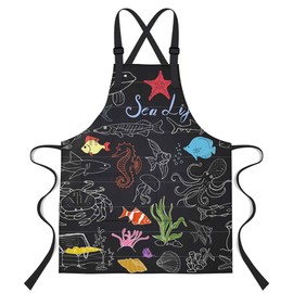LshyMn Animal Apron 33.4x27.5 Inches Cartoon Marine Wildlife Crabs Jellyfish Seahorses Pattern Printed Bib Apron for Home Kitchen Cooking Chef Apron WQXTMN153