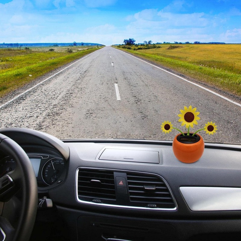 2Pcs Solar Dancing Flower Car Decoration, Apple Blossom Sunflower with