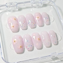 Handmade nail tips when cherry blossoms bloom - Petit Almond / 벚꽃 필 무렵 수제네일팁 - 쁘띠 아몬드