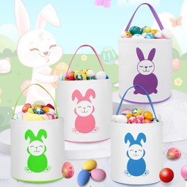 Js2U ZW Easter Bunny Basket Bags for Boys Girls, Bunny Tote Bag Bucket for Easter Egg Hunts Decorations Candy Gifts Storage