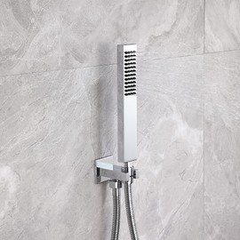 Asyas Solid Brass High Pressure Hand Held Shower Square Sprayer Head with Fixed Elbow Wall Connector Shower Holder and Hose Set Chrome