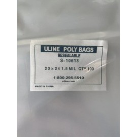 Uline Brand 20" x 24" Poly Bags Resealable 1.5 mil Clear Pack of 100 S-10613