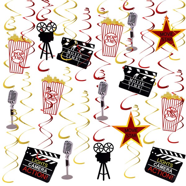 TUPARKA 30 PCS Movie Night Party Swirl Hanging Decorations Hollywood Movie Theme Party Supplies for Kids