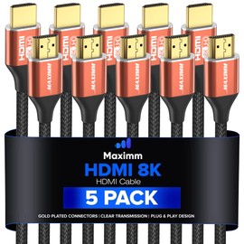 Maximm HDMI 2.1 Cable 10 Feet, Peach, 5 Pack, 8K 60Hz 4K 120Hz Ultra High Speed, 48Gbps, eARC, Dolby Vision
