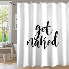 Inshere Get Naked Motifs Shower Curtain for Bathroom with 12 Hooks, Pure White, Simple Print Shower Curtains Set for Bathroom Decor, 180 x 180 cm, Waterproof Fabric