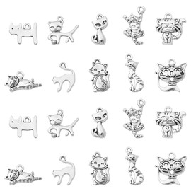 Ipotkitt 100 Pcs 10 Styles Antique Style Cat Themed Charms for DIY Bracelet Necklace Jewelry Finding Accessories