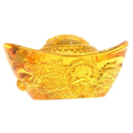 WOFASHPURET Crystal Lucky Ingot Crystal Figurines Feng Shui Crystal Yuan Bao Crystal Carving Ingot Golden Tone Ingot Dragon Yuan Bao Decor Ornament Crystal Ingot Chinese Style China Office