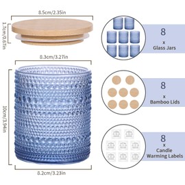 DARJEN 14 OZ Blue Candle Jars for Making Candles- 8 Pack Empty Glass Candle Making Jars with Bamboo Lids and Labels, Candle Making Supplies Candle Containers for DIY Gifts