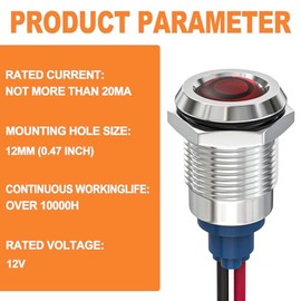 GASHER 5 PCS Energy Saving Indicator Light, LED Light 12V/24V/110V 20mA Panel Mount Light, Mounting Hole Size 12mm(1/2 inch) Red LED (12V)