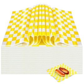 Colarr 1000 Pcs Waxed Paper Sheets Bulk 15 x 15 Inch Large Sandwich Wrapping Papers Checkered Deli Food Basket Liners for Burgers Bread Restaurant Barbecue Picnic(Yellow)