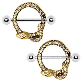 Cocobul Body Jewelry Pair of Gold Plated Golden Snake Nipple Shield 14 Gauge 3/4"