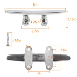 ORLANG 6 Inch 316 Stainless Steel Boat Cleats, Open Base Dock Cleats with Fasteners, Boat Dock Cleat Rope Cleat for Boat Docks, Decks or Nautical Decor (4 Pack)