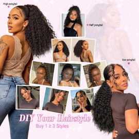QGZ Afro Curly Ponytail Extension Long Black Brown Drawstring Ponytail for Black Women Synthetic 18 Inch Fluffy Hairpiece for Daily Use