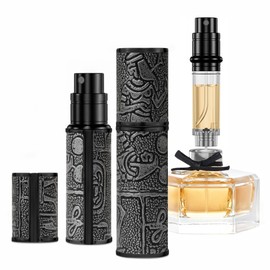 muilsae 5ml Perfume Spray Bottle, AG00CQ Leather Refillable Dispenser Bottom Fill Fragrance Scent Container, Portable and Leak-proof Suitable for Traveling & Outgoing (Egypt Print Black)