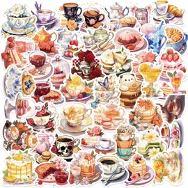 Afternoon Tea Stickers for Laptop (50 PCS),Gift for Children Teens Adults Girl Boys,Waterproof Stickers for Water Bottle,Afternoon Tea Vinyl Stickers for Scrapbook,Skateboard,Bike,Phone,Dairy