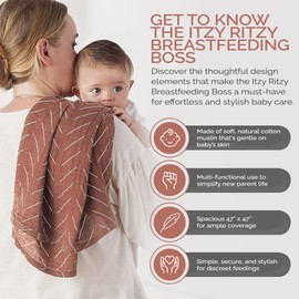 Itzy Ritzy Breastfeeding Boss Multi-Use Cover – A Nursing Cover, Swaddle, Car Seat, Tummy Time Mat & Burp Cloth All in One – Made of Soft Muslin Fabric & Measures 47” x 47” (Mudcloth)