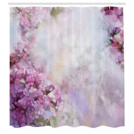 Ambesonne Flor Cortina de Baño, Acuarela Estilo de la Hoja de la Floración, Paño Conjunto de Decoración de Baño de Tela y Ganchos, 84" Extra Alta, Lila Blanca