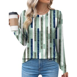 Kistore Womens Tops Plus Size Elegant Crew Neck Long Sleeve Green Floral Tunic Tops for Leggings Pullover Shirts 2XL