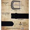 Cinturón de Piel Vacuna con Hebilla Vaquera Vintage (Negro, 38)