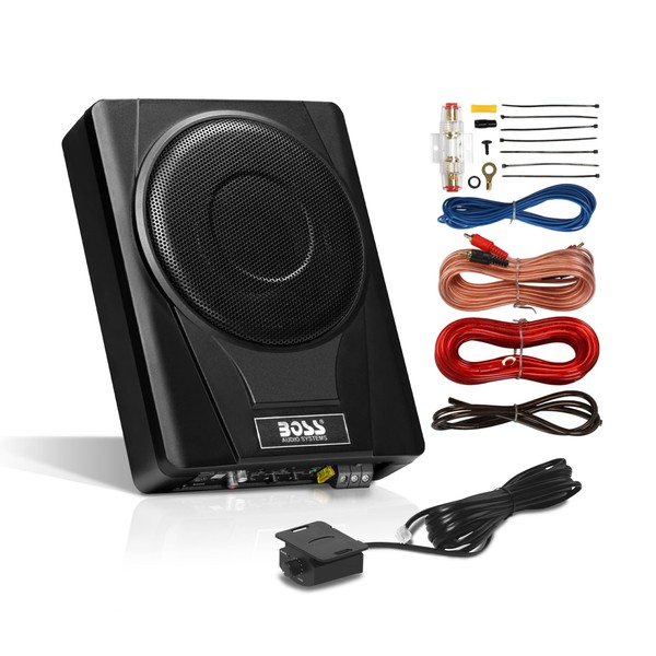 BOSS Audio Systems BASS8K 8 Inch Powered Under Seat Car Subwoofer Amplifer Wiring Kit - 800 Watts Max, Single 2.6 Ohm, Voice Coil, Built in Amp