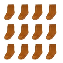 SAYOYO Stopper Socks Children 12 Pairs Non-Slip Socks Baby Boys Non-Slip Socks ABS Cotton Socks Girls Crew Socks 1-2 Years / 2-3 Years / 3-4 Years / 4-5 Years, brown, Ages 4-5