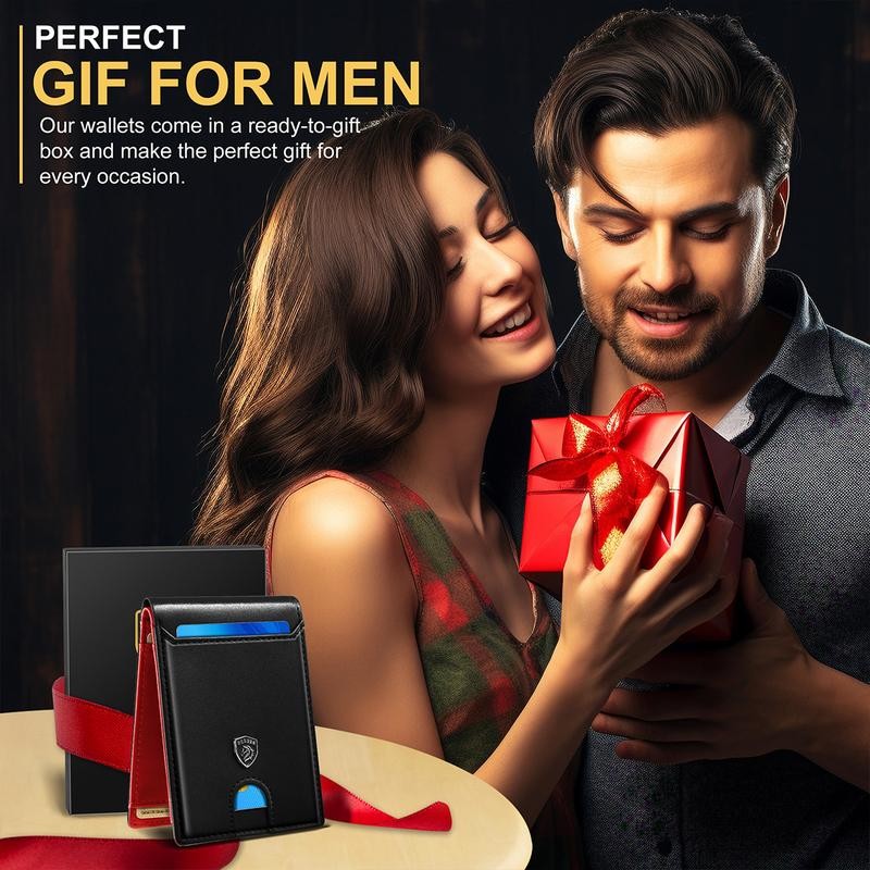 VTLASK Men's Slim Wallet with RFID Blocking:_10Frosted Red-money clip