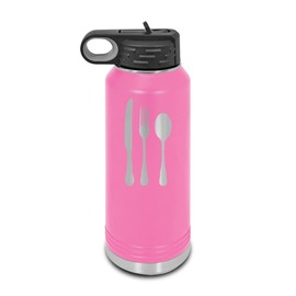Kitchen Set Utensils Logo Laser Engraved Water Bottle Customizable Polar Camel Stainless Steel with Straw - utensils knife fork spoon Pink 32 oz