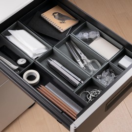 yamapac SHIKI® Shallow Drawer Organization Trays (Gray x Black, Set of 10)