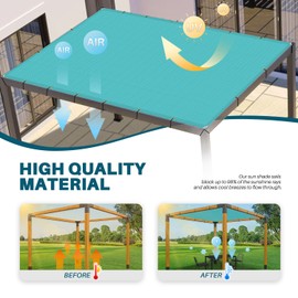 COARBOR 8'x18' Straight Edge Sun Shade Sail Rectangle Canopy Cover 240GSM Grommets Placed All Edges for Outdoor Pergola Patio Yard Deck Gazebo-Turquoise Green