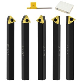Metal Lathe Cutting Tools,5pcs 1/4'' Shank Indexable Carbide Lathe Turning Tool Holder with Tin Coated Carbide Inserts,Carbide Lathe Tools for Turning Grooving Threading