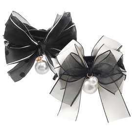 WOONEKY Elegant Satin Bow Hair Clips 2pcs Pearl Bow Hair Clips for Women for Wedding Parties and Everyday Styling